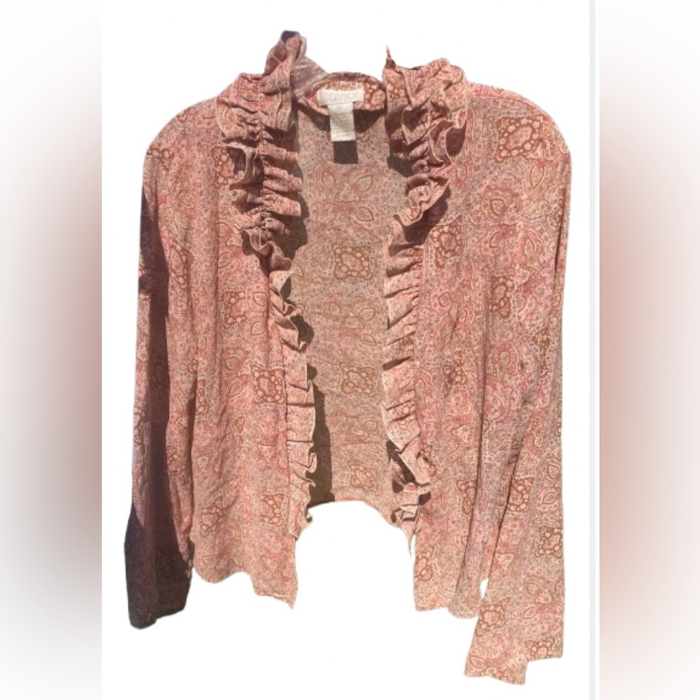 Caviar semi sheer ruffled cardigan size Medium